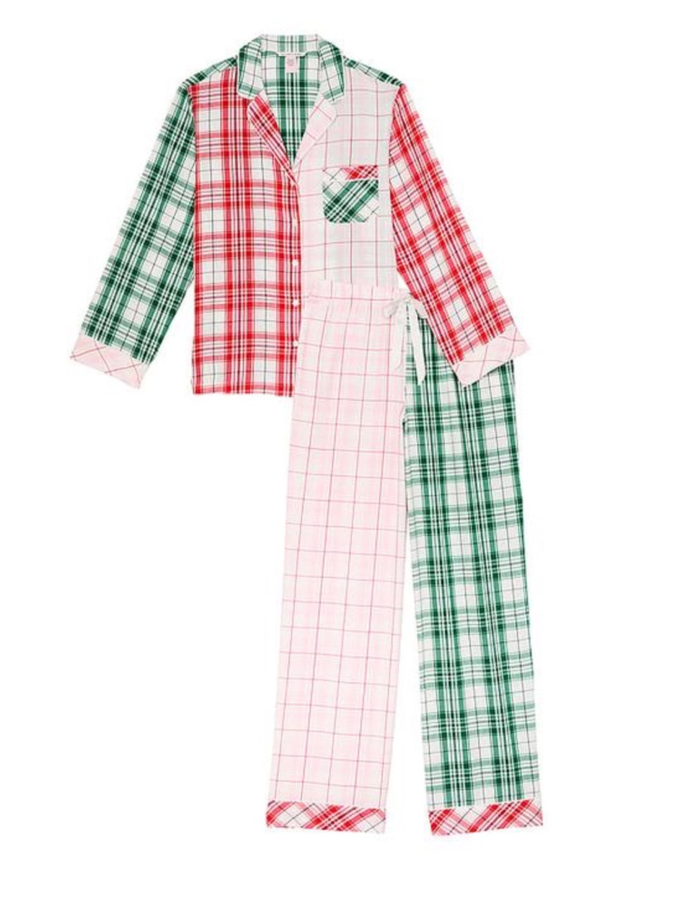 VICTORIA'S SECRET Women's Large Flannel Long Pajama Set Mix Match Plaid